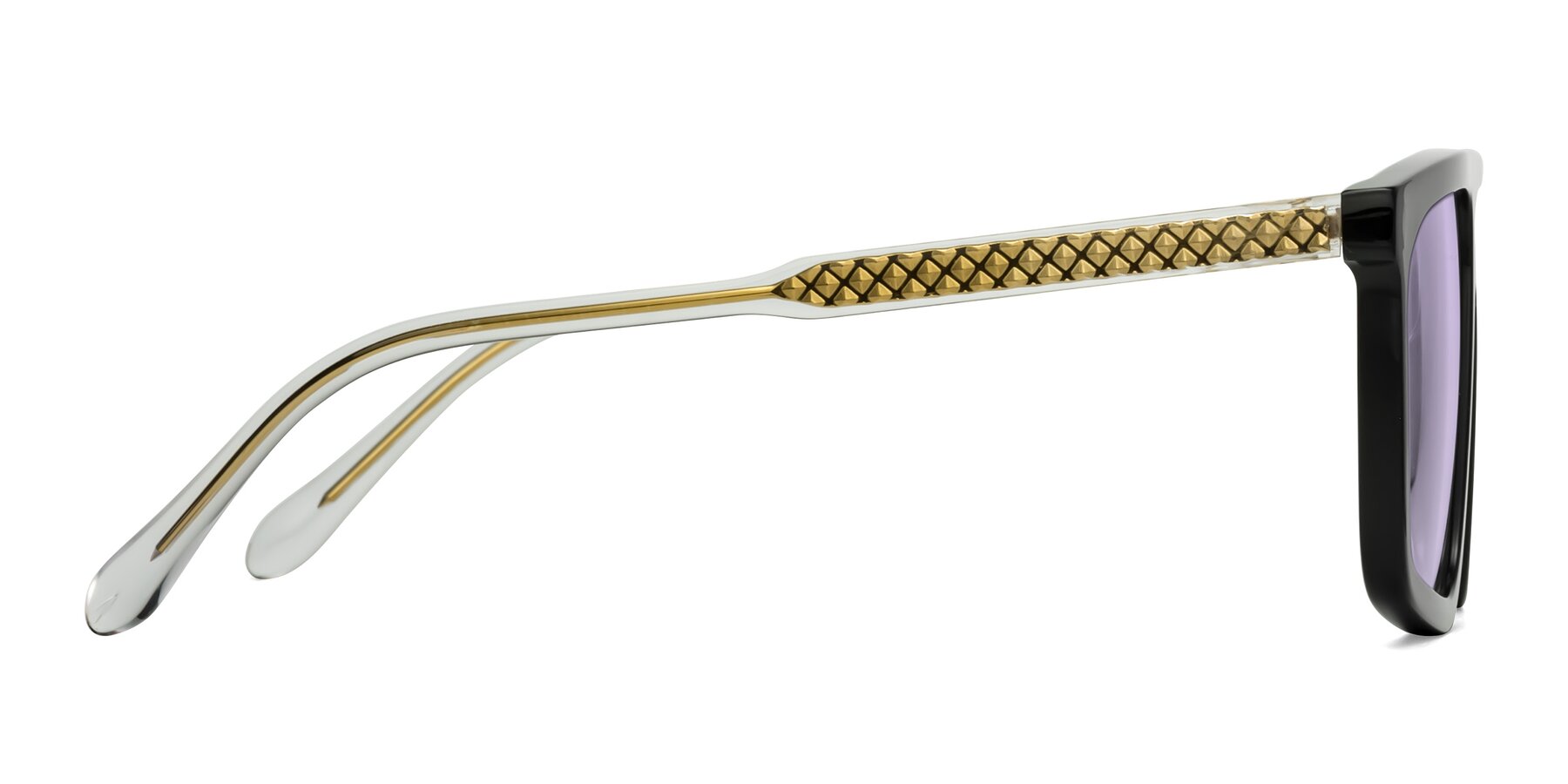 Side of Vazquez in Black/Gold with Light Purple Tinted Lenses
