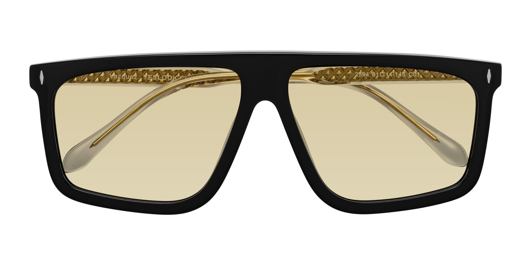 Folded Front of Vazquez in Black/Gold with Light Champagne Tinted Lenses