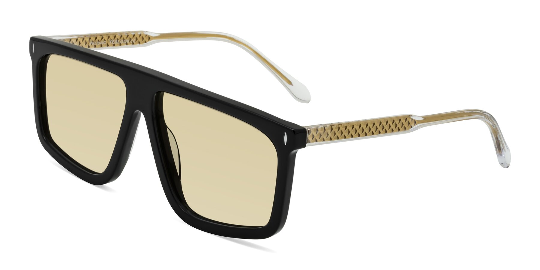 Angle of Vazquez in Black/Gold with Light Champagne Tinted Lenses