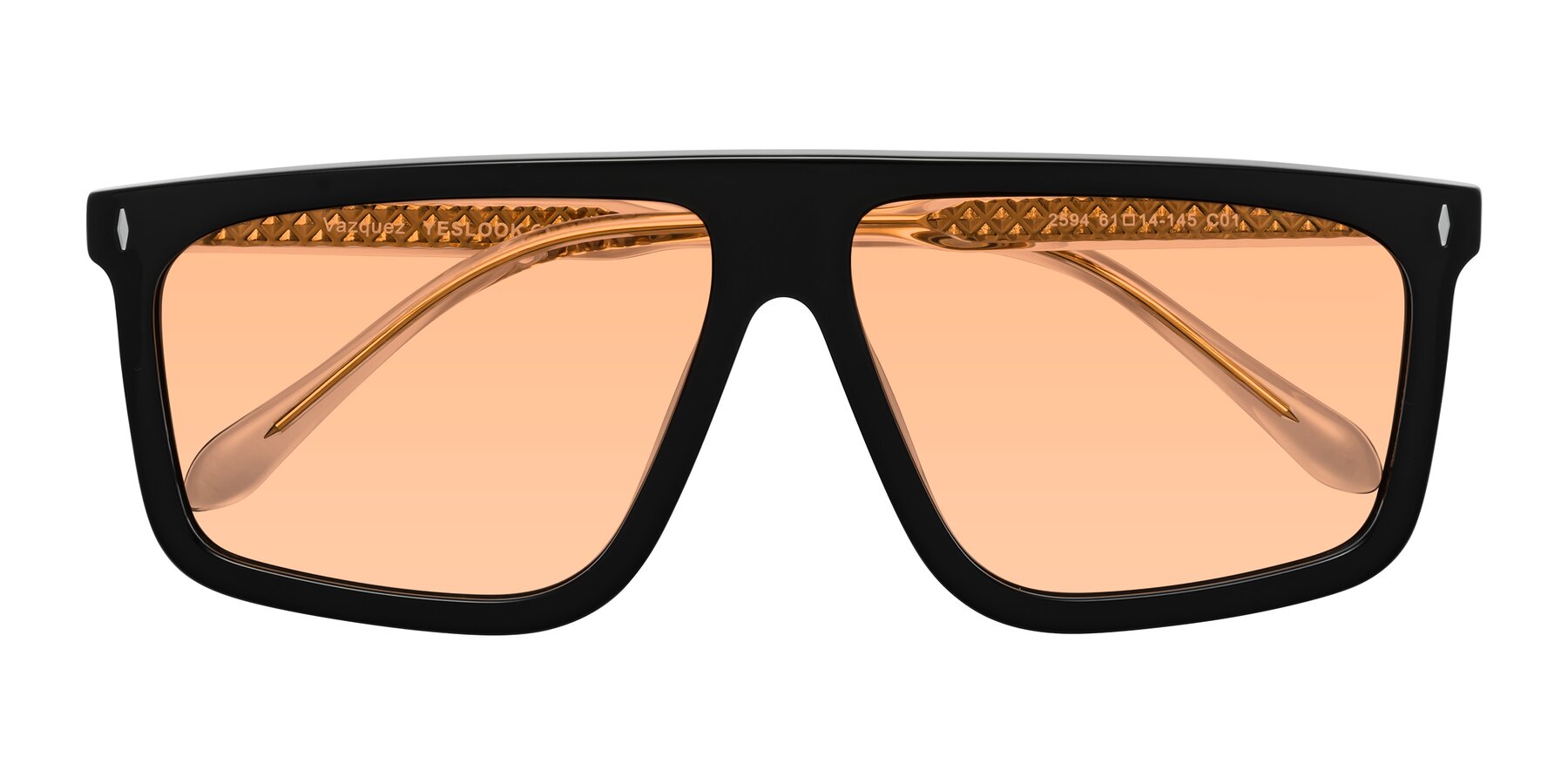 Folded Front of Vazquez in Black/Gold with Light Orange Tinted Lenses