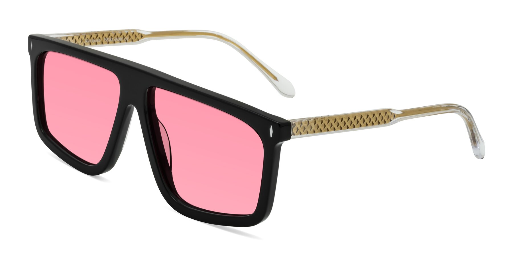 Angle of Vazquez in Black/Gold with Pink Tinted Lenses
