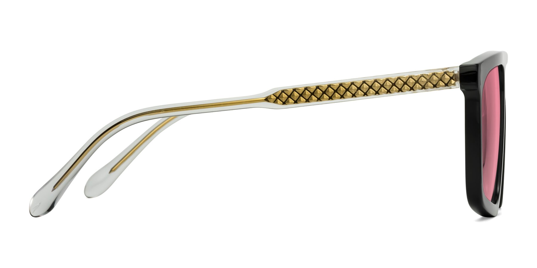 Side of Vazquez in Black/Gold with Pink Tinted Lenses