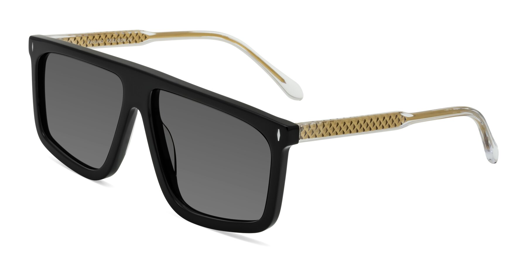 Angle of Vazquez in Black/Gold with Medium Gray Tinted Lenses