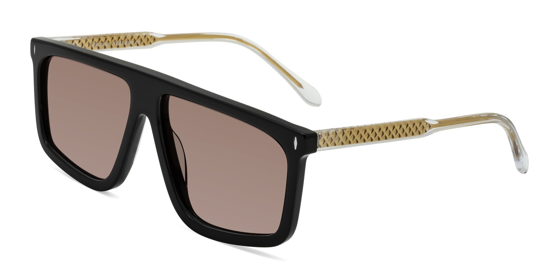 Angle of Vazquez in Black/Gold with Medium Brown Tinted Lenses