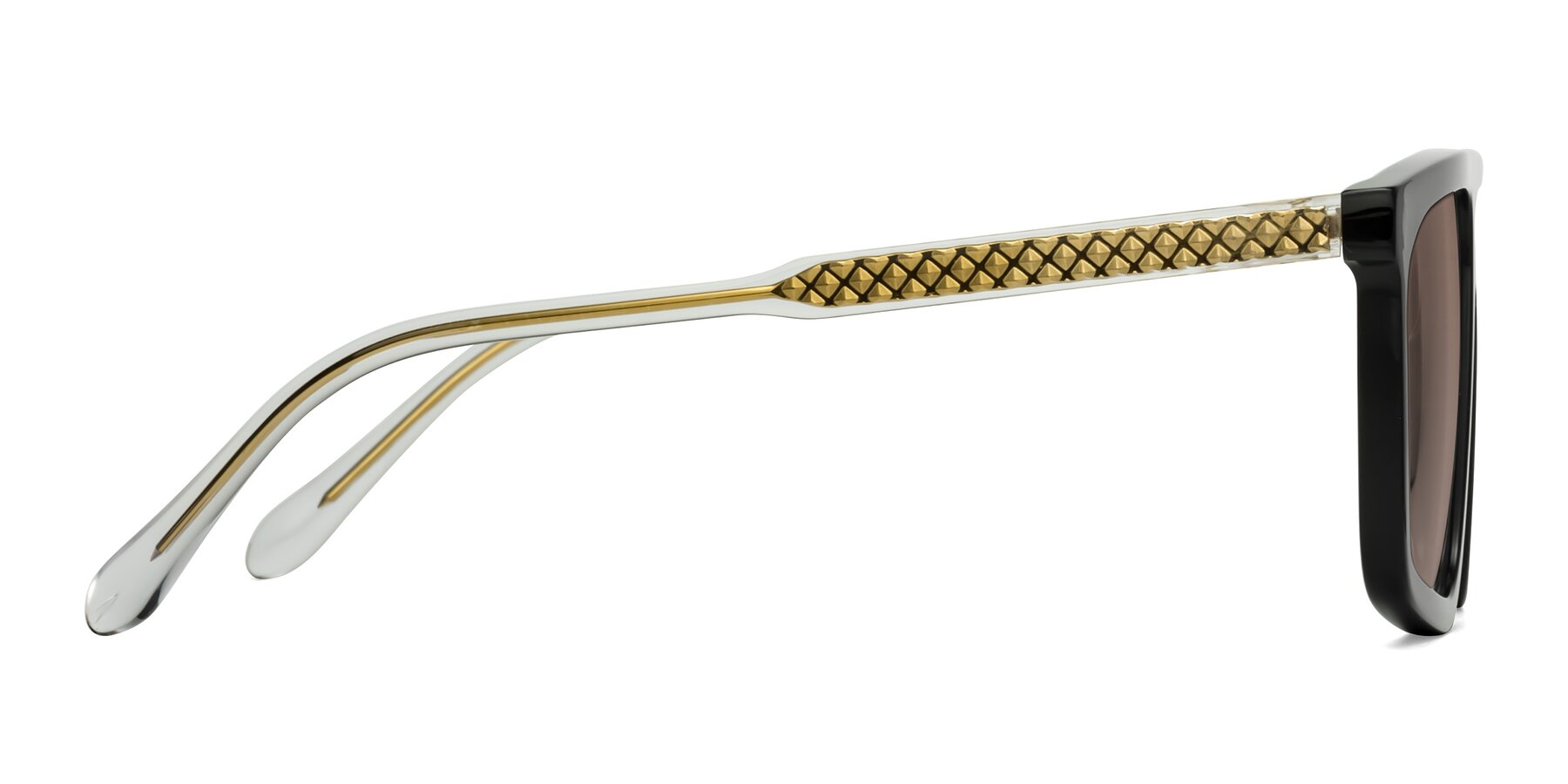 Side of Vazquez in Black/Gold with Medium Brown Tinted Lenses