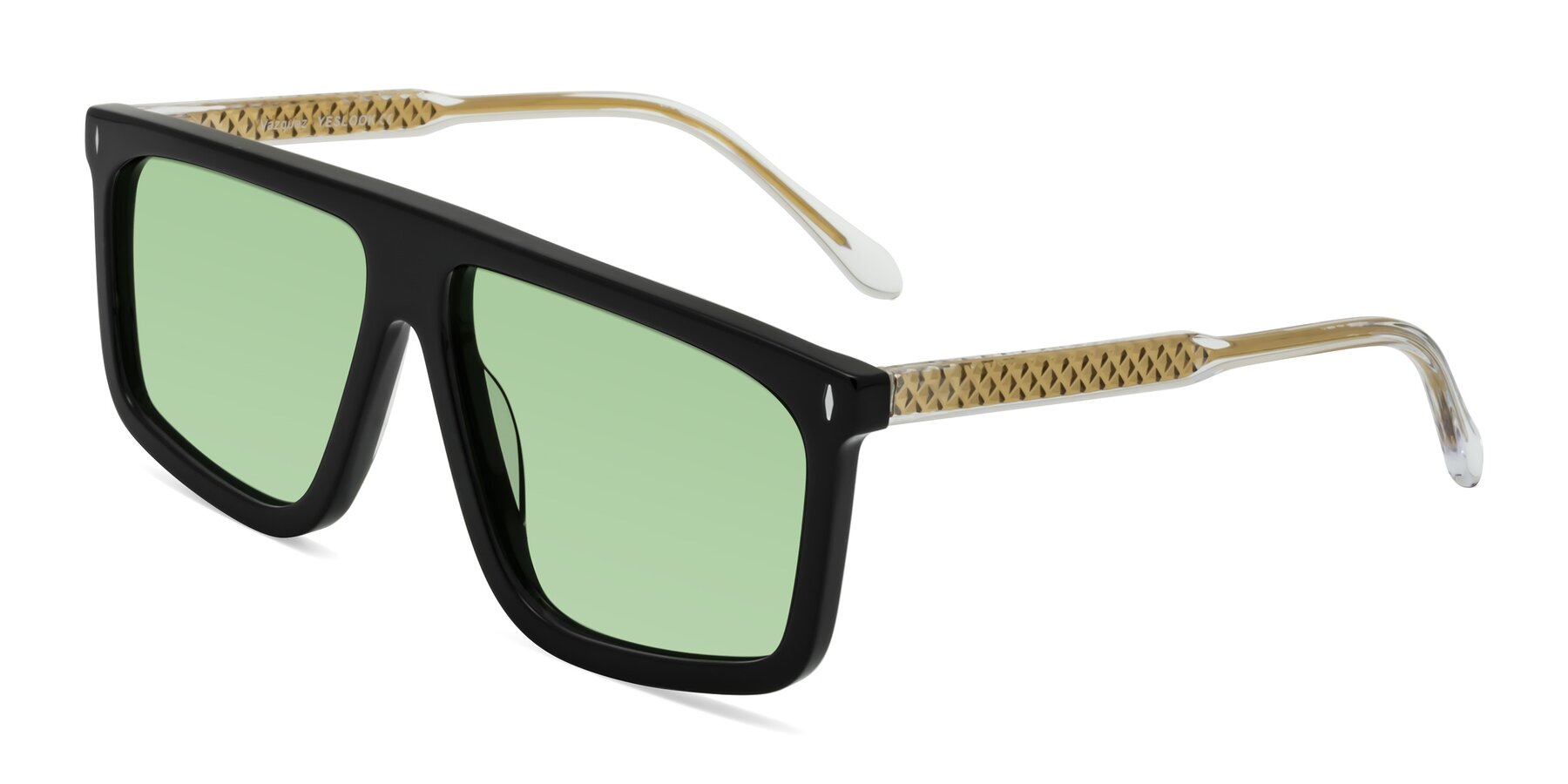 Angle of Vazquez in Black/Gold with Medium Green Tinted Lenses