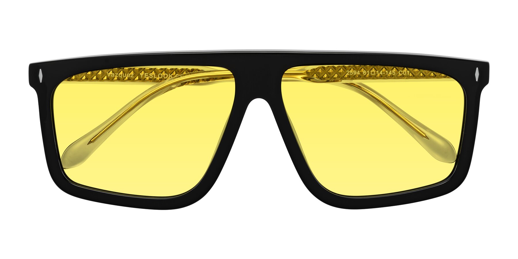 Folded Front of Vazquez in Black/Gold with Medium Yellow Tinted Lenses
