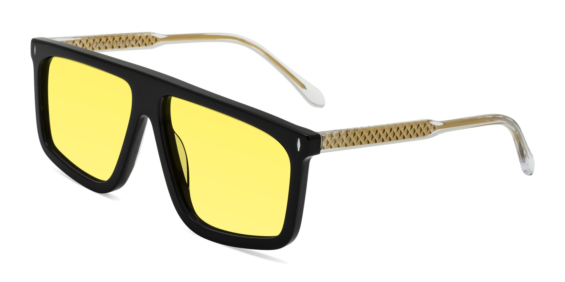 Angle of Vazquez in Black/Gold with Medium Yellow Tinted Lenses