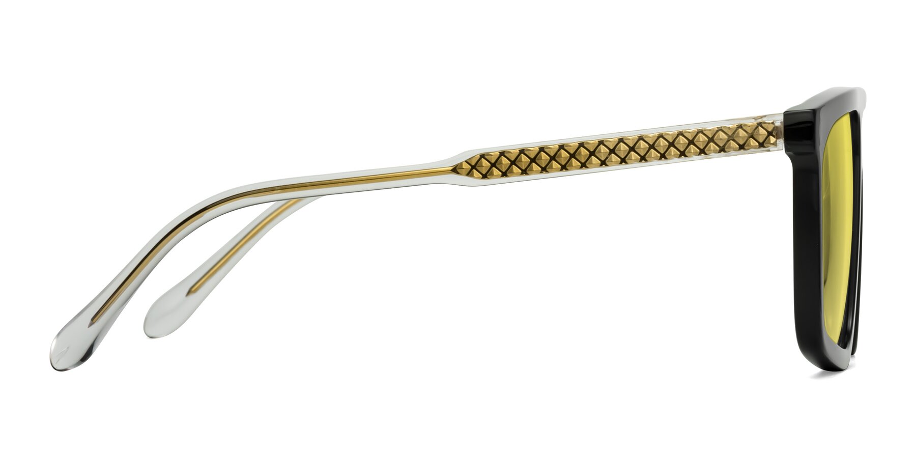 Side of Vazquez in Black/Gold with Medium Yellow Tinted Lenses