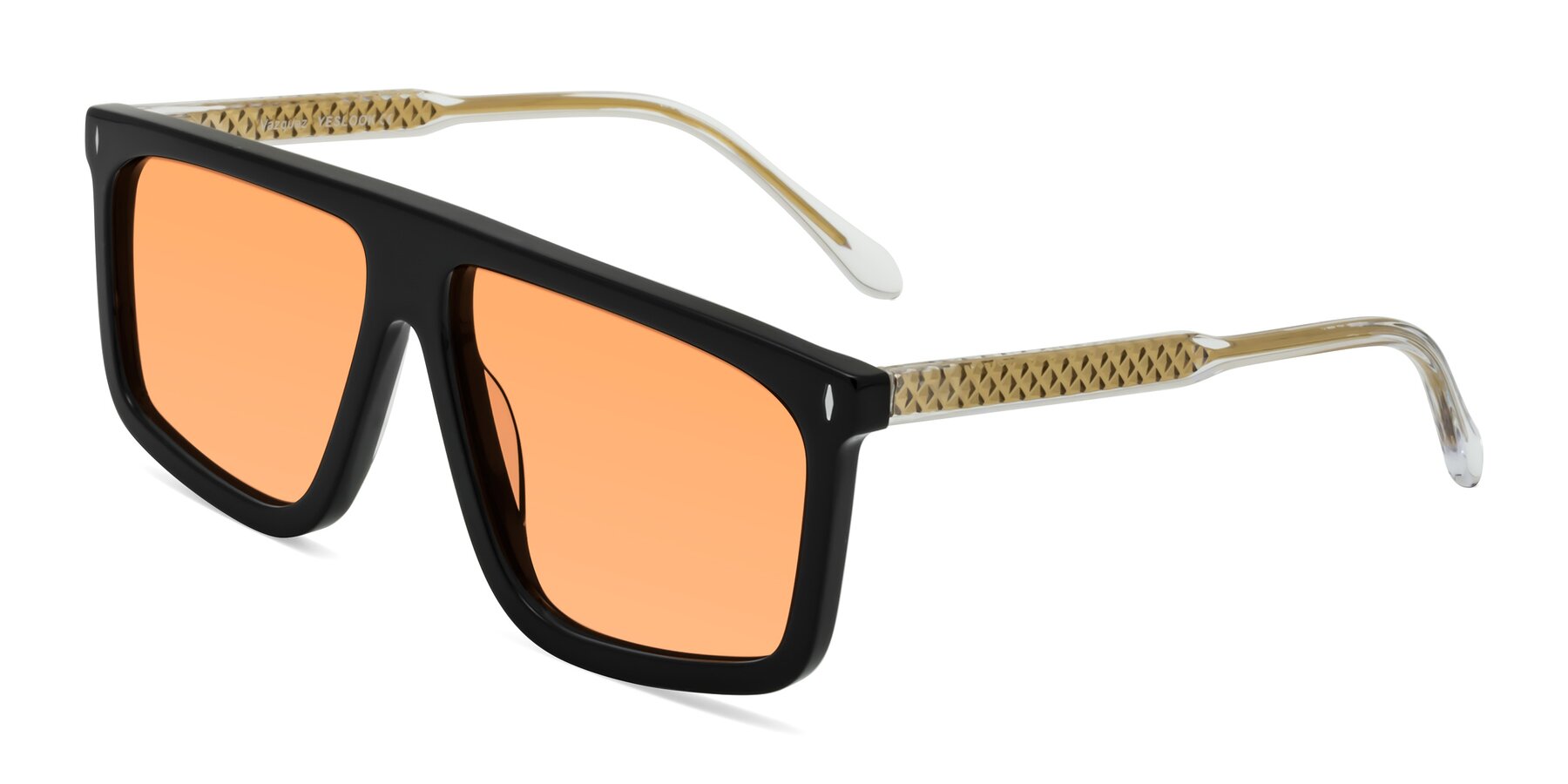 Angle of Vazquez in Black/Gold with Medium Orange Tinted Lenses
