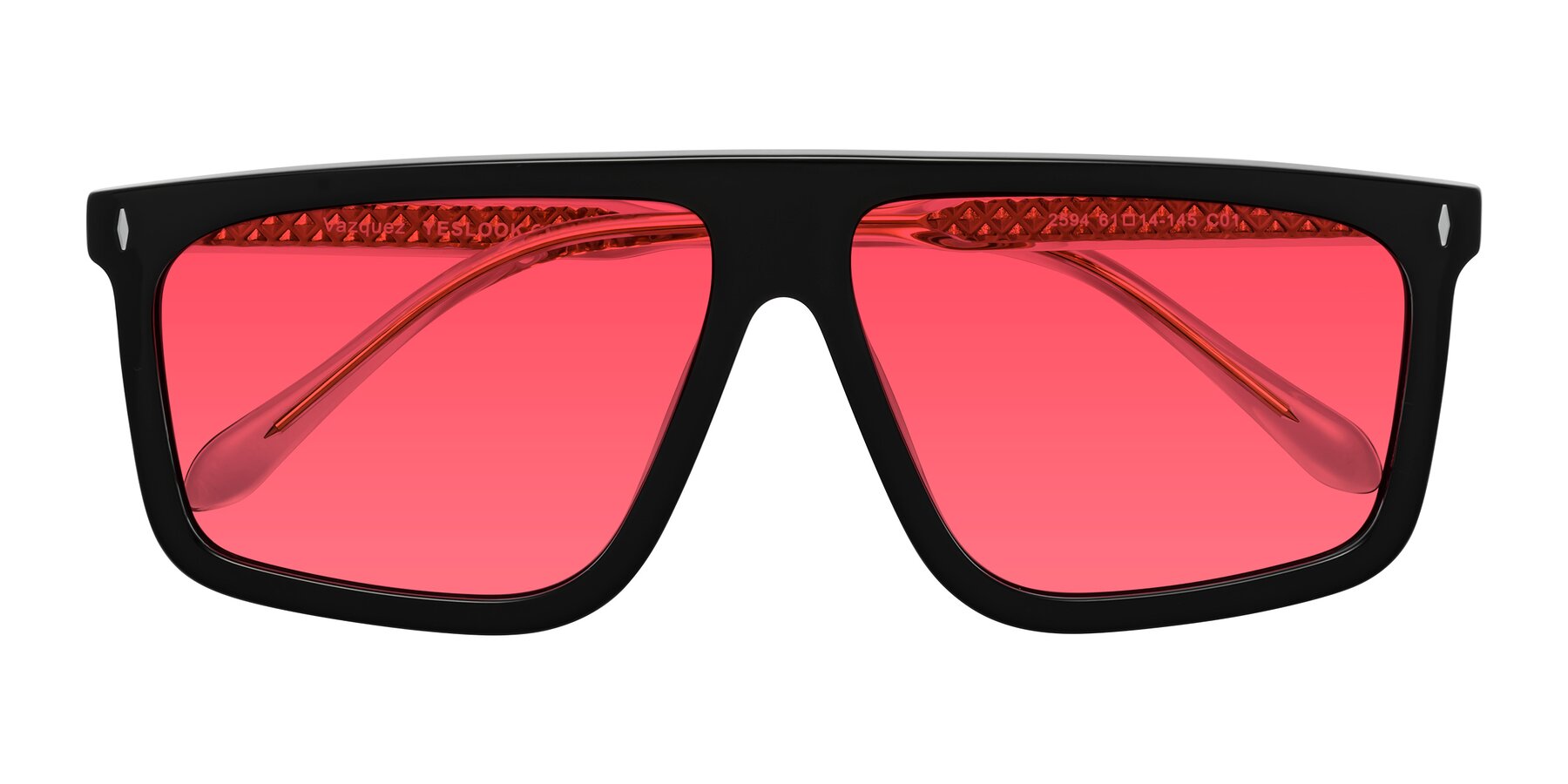 Folded Front of Vazquez in Black/Gold with Red Tinted Lenses
