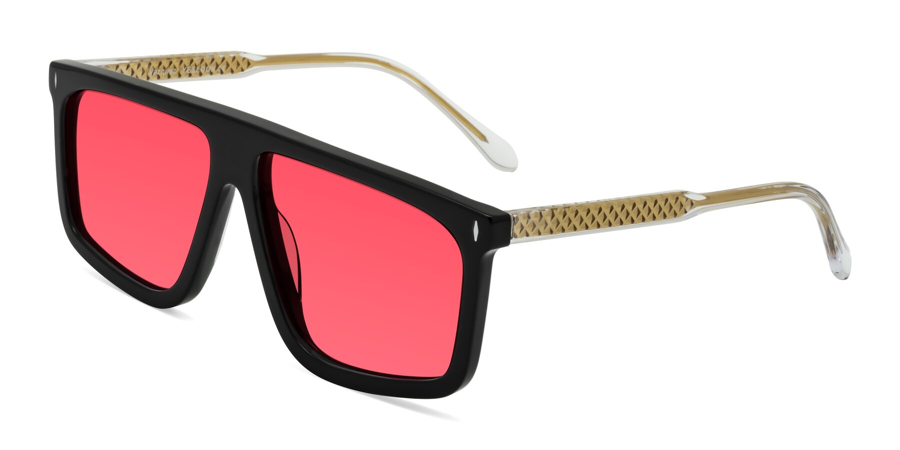 Angle of Vazquez in Black/Gold with Red Tinted Lenses