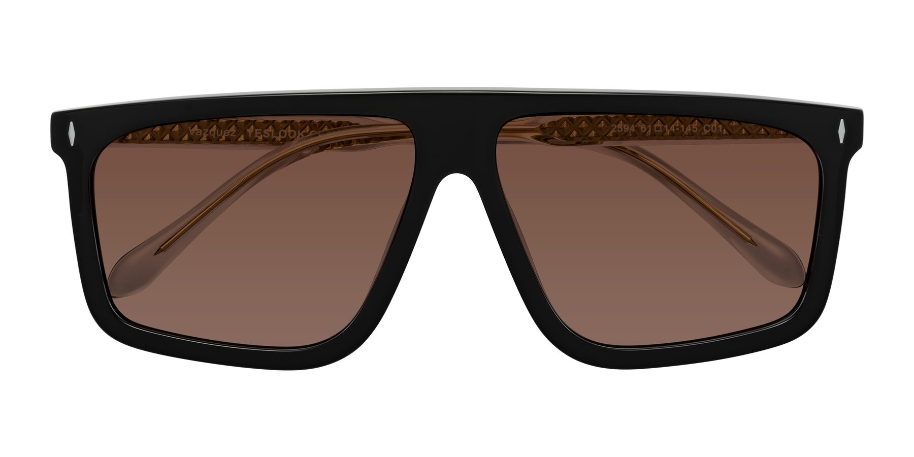Folded Front of Vazquez in Black/Gold with Brown Tinted Lenses