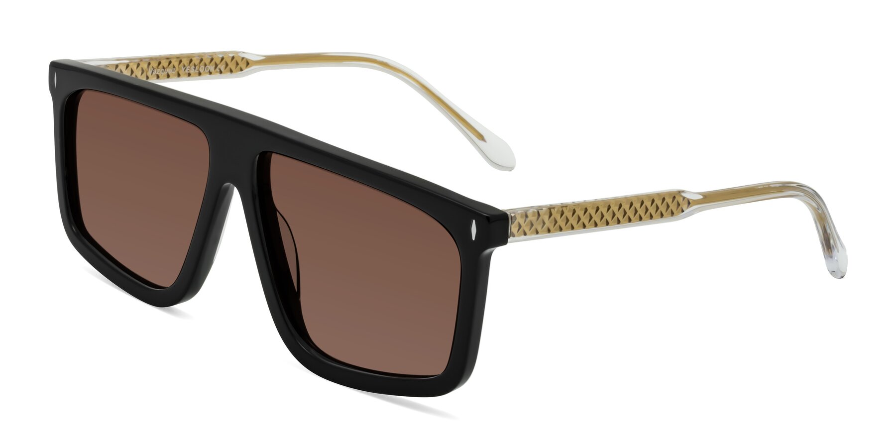 Angle of Vazquez in Black/Gold with Brown Tinted Lenses