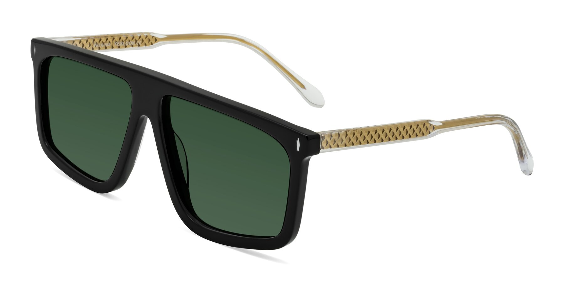 Angle of Vazquez in Black/Gold with Green Tinted Lenses