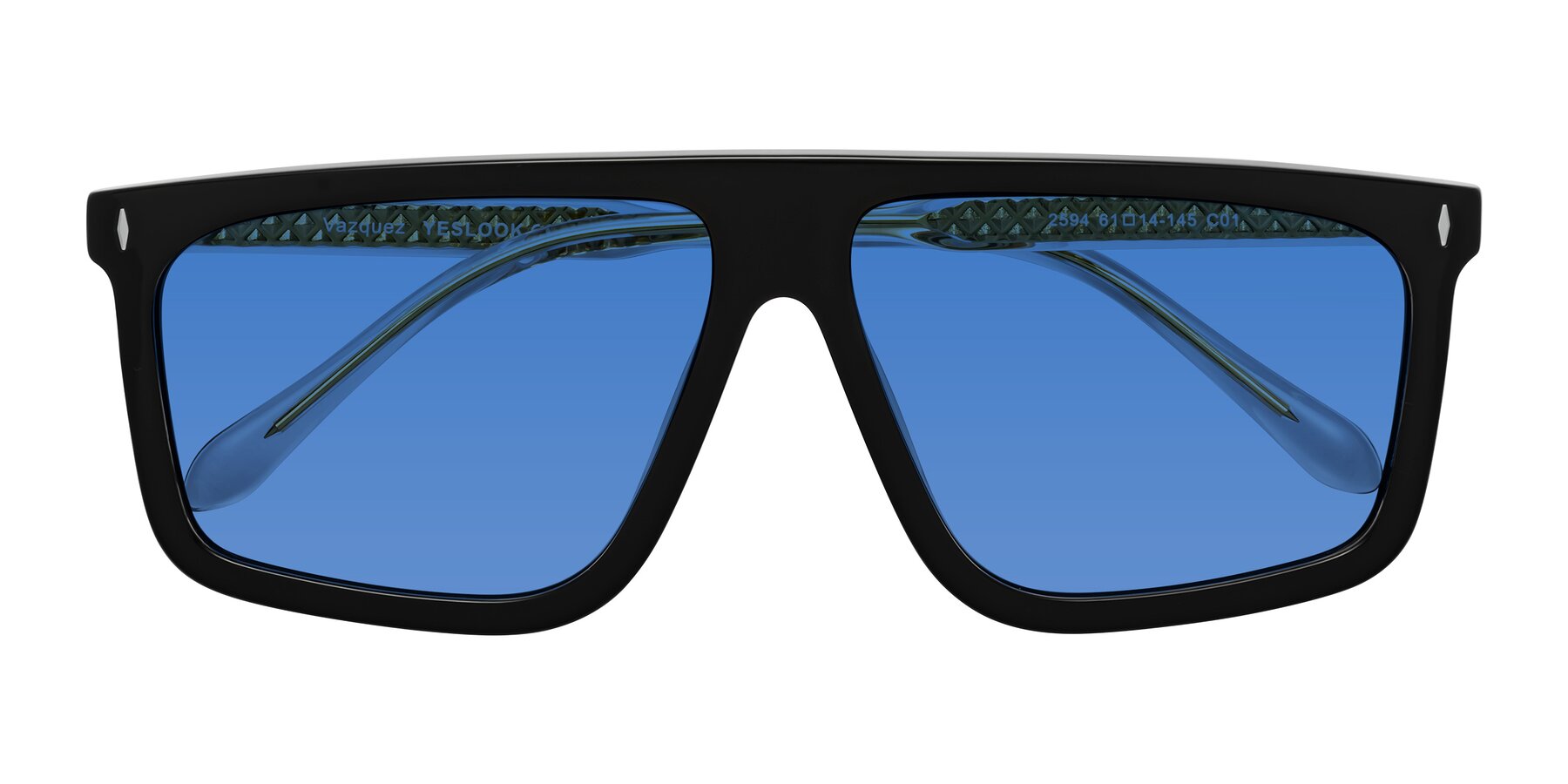 Folded Front of Vazquez in Black/Gold with Blue Tinted Lenses