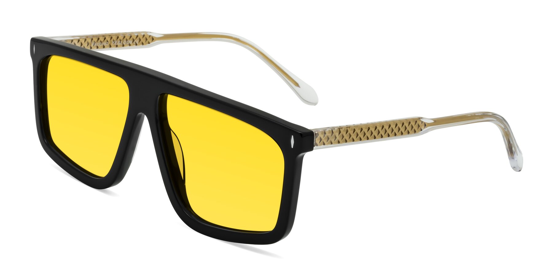 Angle of Vazquez in Black/Gold with Yellow Tinted Lenses