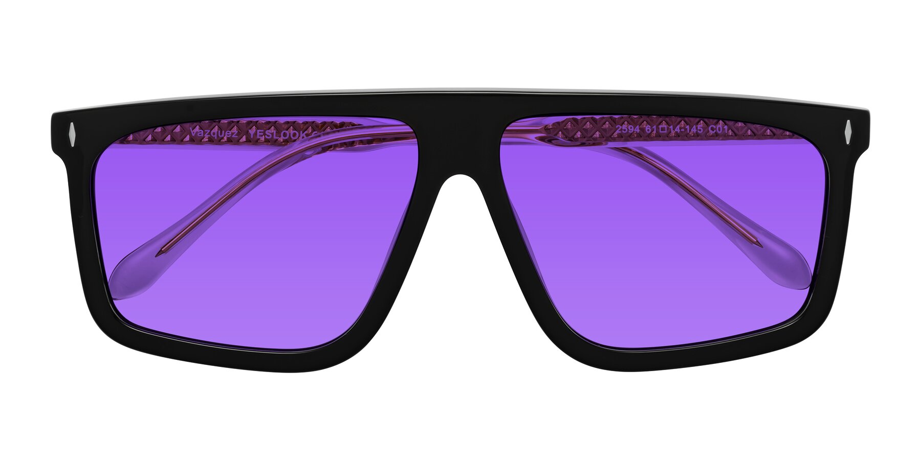 Folded Front of Vazquez in Black/Gold with Purple Tinted Lenses