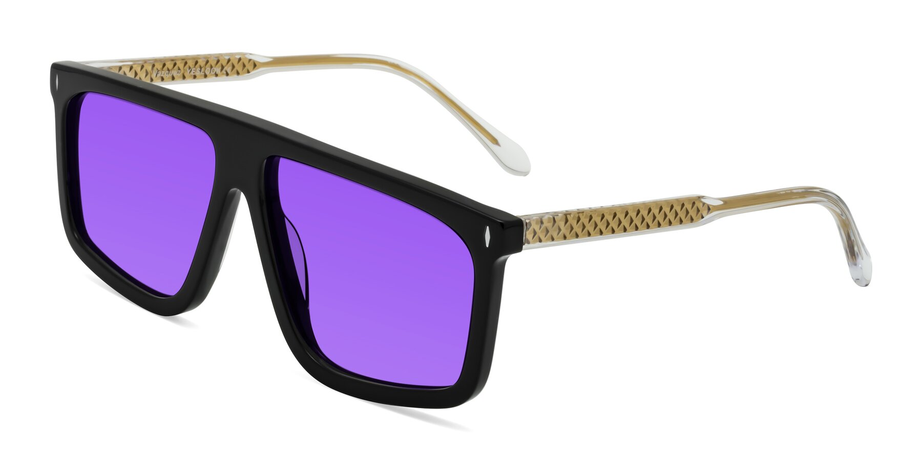 Angle of Vazquez in Black/Gold with Purple Tinted Lenses