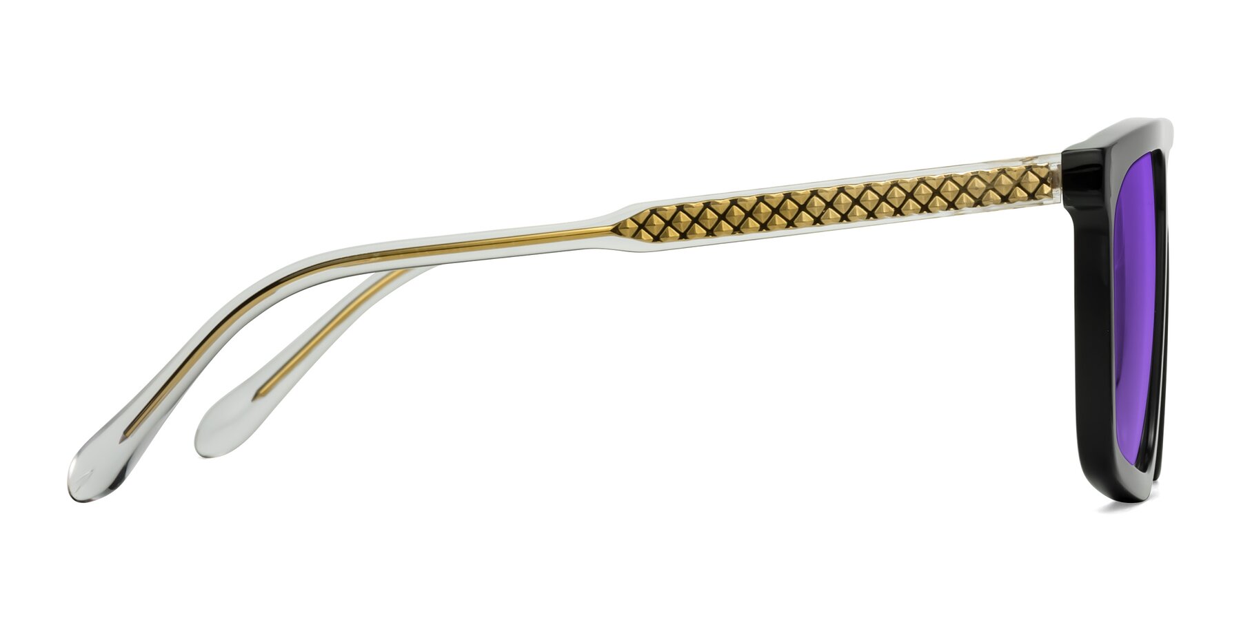 Side of Vazquez in Black/Gold with Purple Tinted Lenses