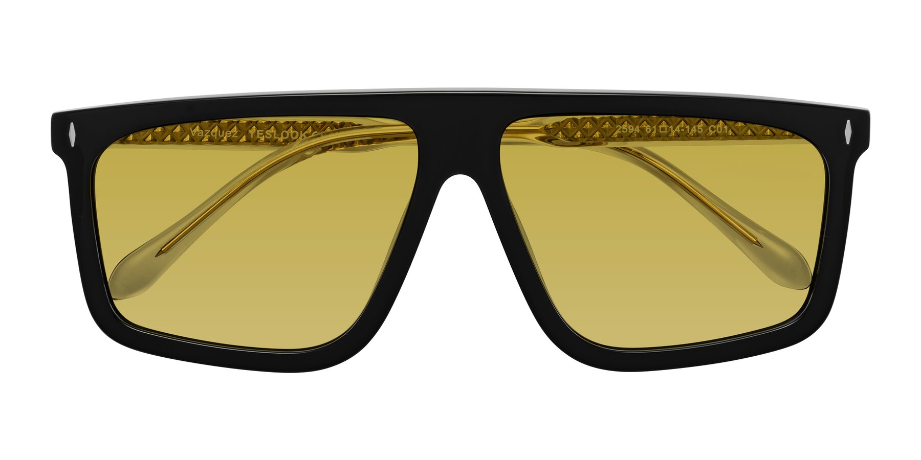 Folded Front of Vazquez in Black/Gold with Champagne Tinted Lenses