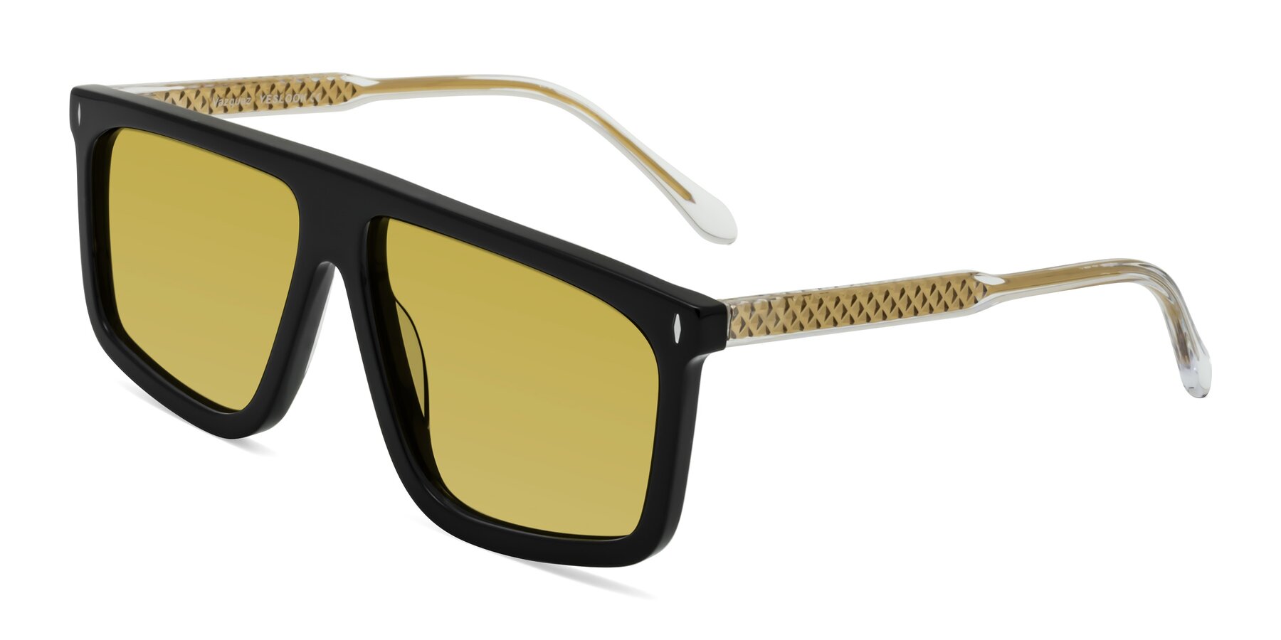 Angle of Vazquez in Black/Gold with Champagne Tinted Lenses