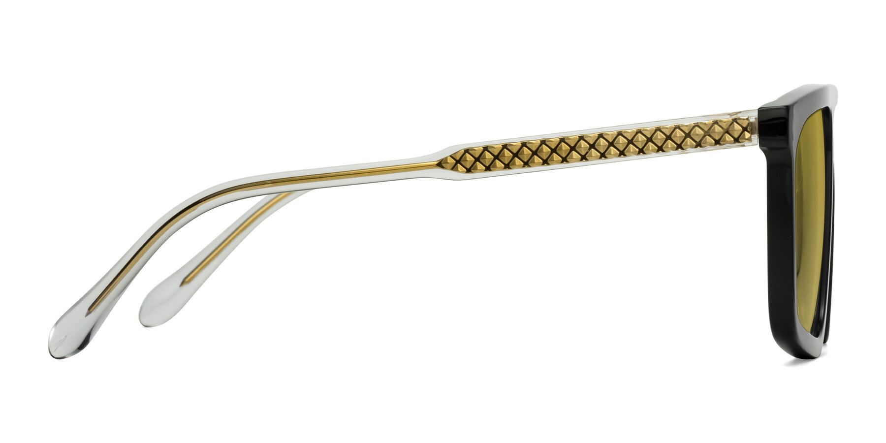 Side of Vazquez in Black/Gold with Champagne Tinted Lenses