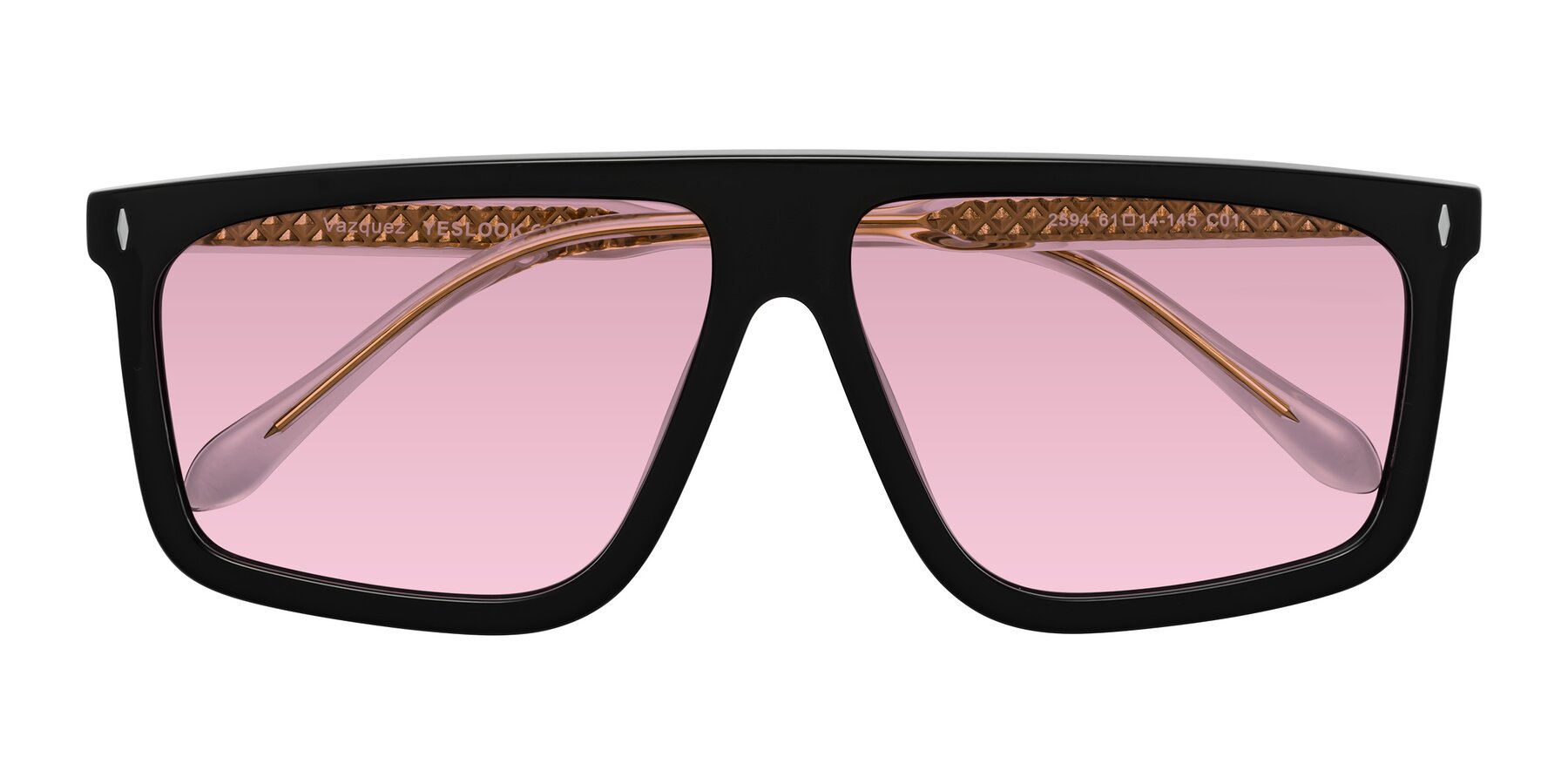Folded Front of Vazquez in Black/Gold with Light Wine Tinted Lenses