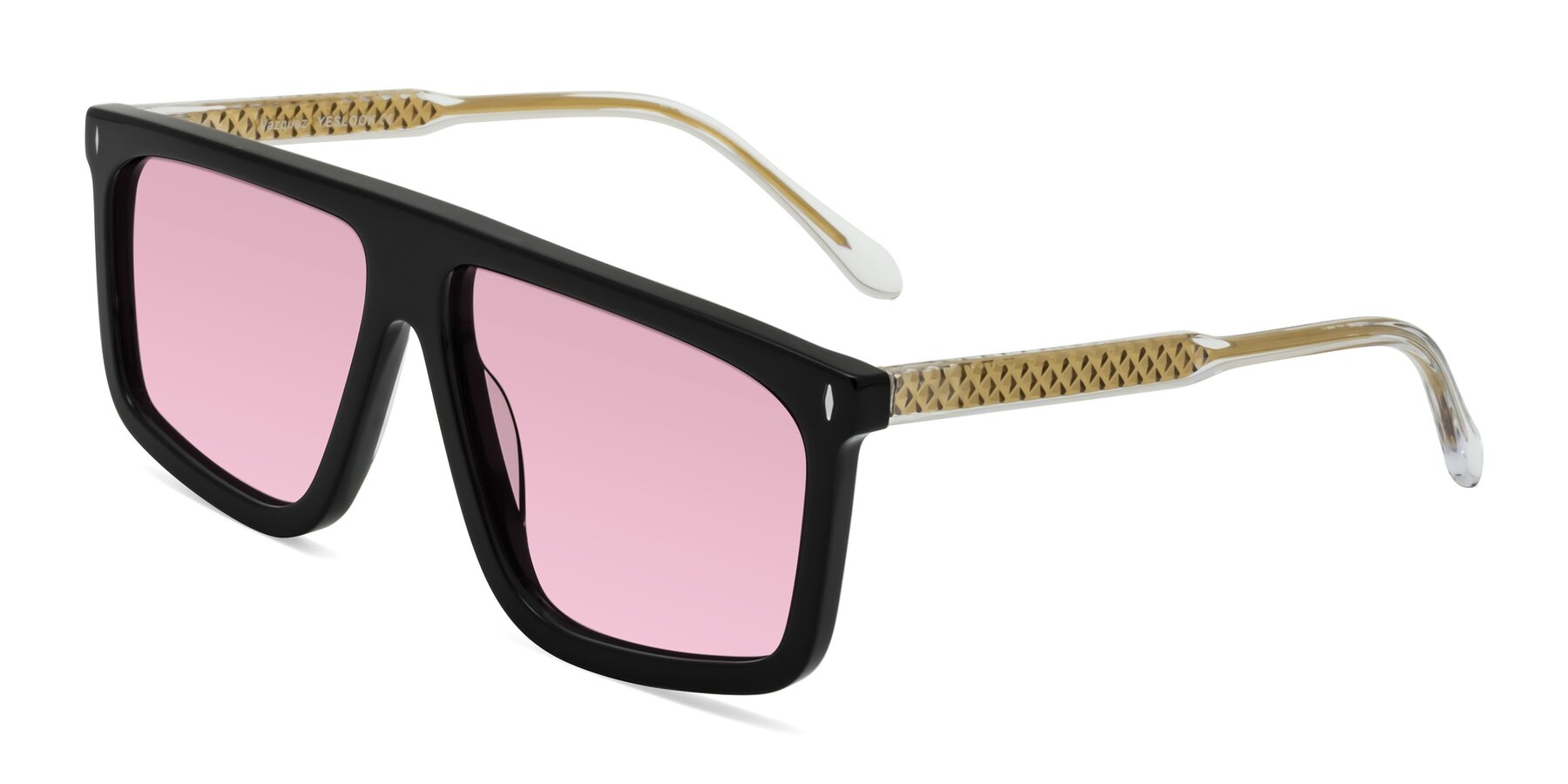Angle of Vazquez in Black/Gold with Light Wine Tinted Lenses