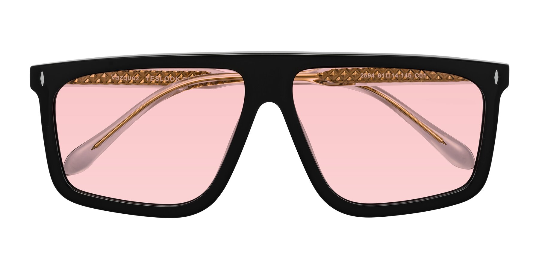 Folded Front of Vazquez in Black/Gold with Light Garnet Tinted Lenses
