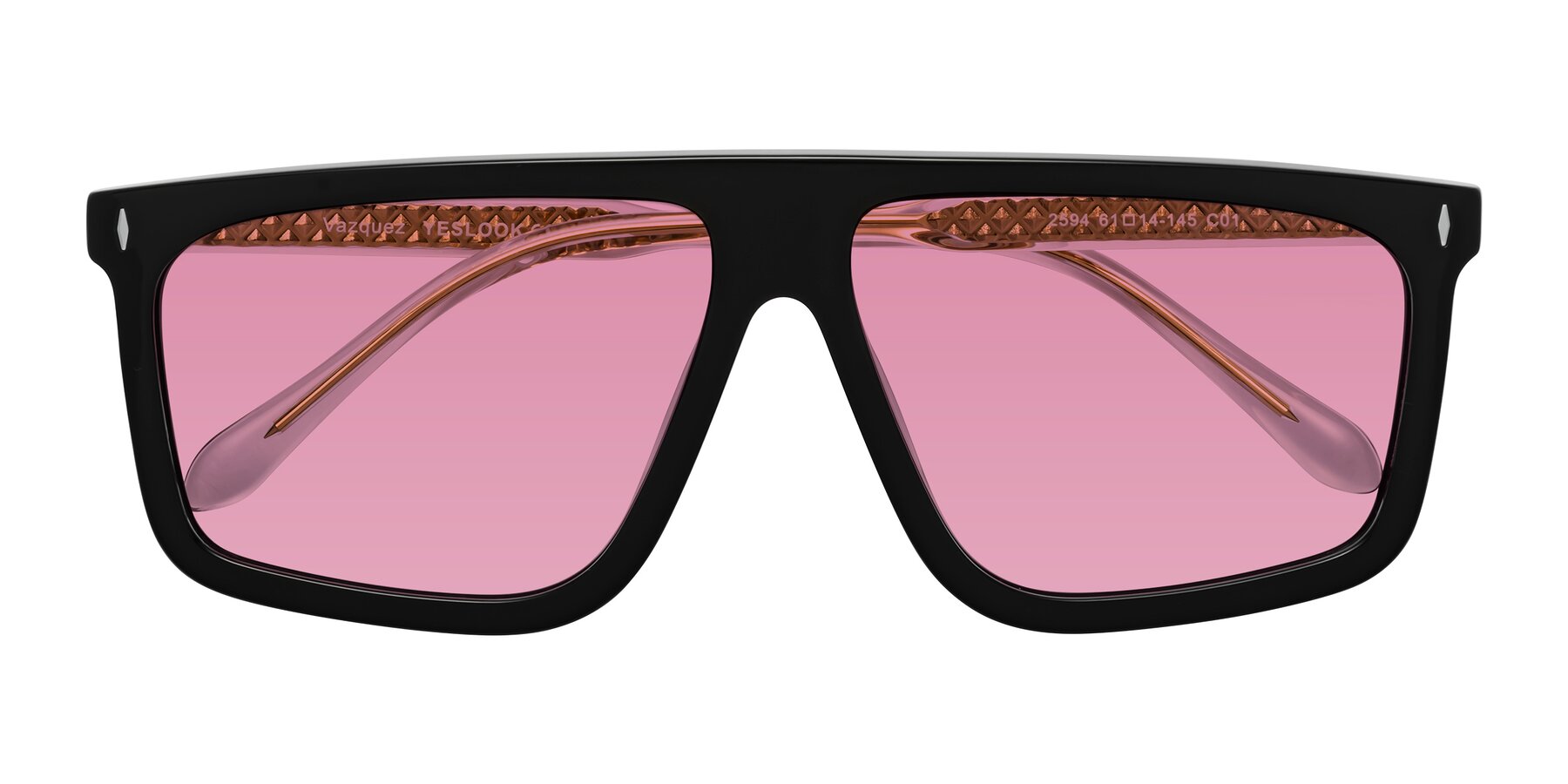 Folded Front of Vazquez in Black/Gold with Medium Wine Tinted Lenses