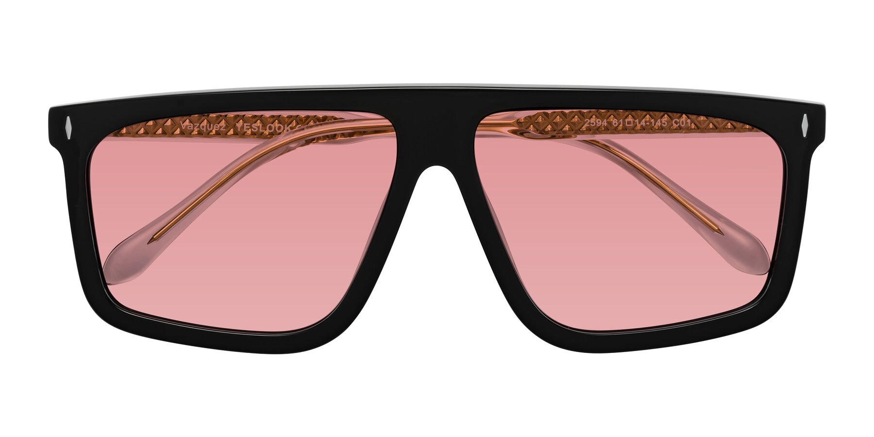 Folded Front of Vazquez in Black/Gold with Medium Garnet Tinted Lenses