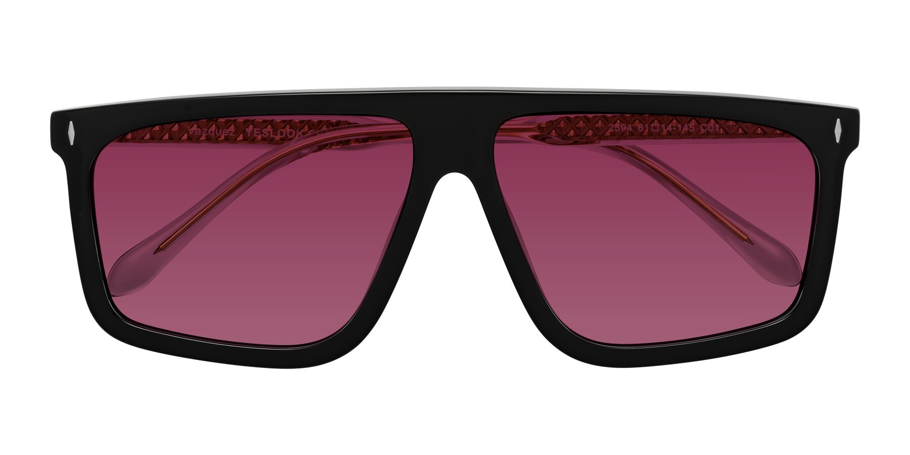 Folded Front of Vazquez in Black/Gold with Wine Tinted Lenses