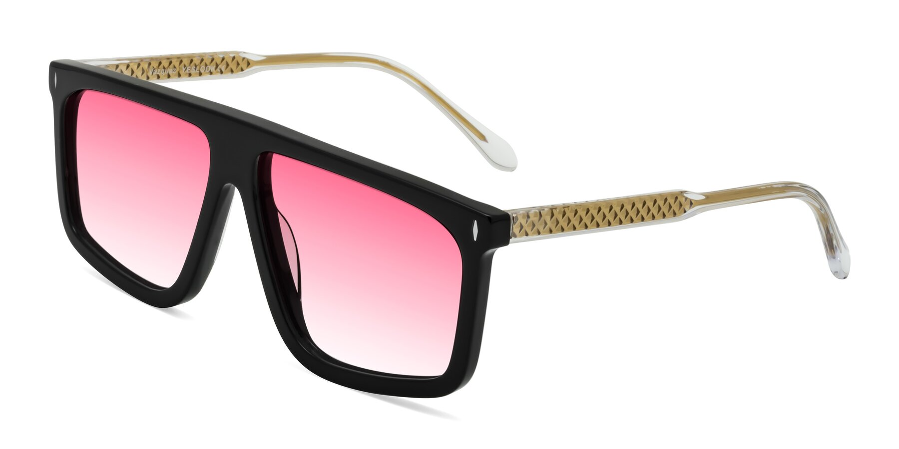 Angle of Vazquez in Black/Gold with Pink Gradient Lenses