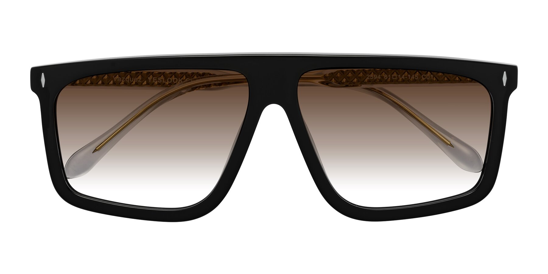 Folded Front of Vazquez in Black/Gold with Brown Gradient Lenses