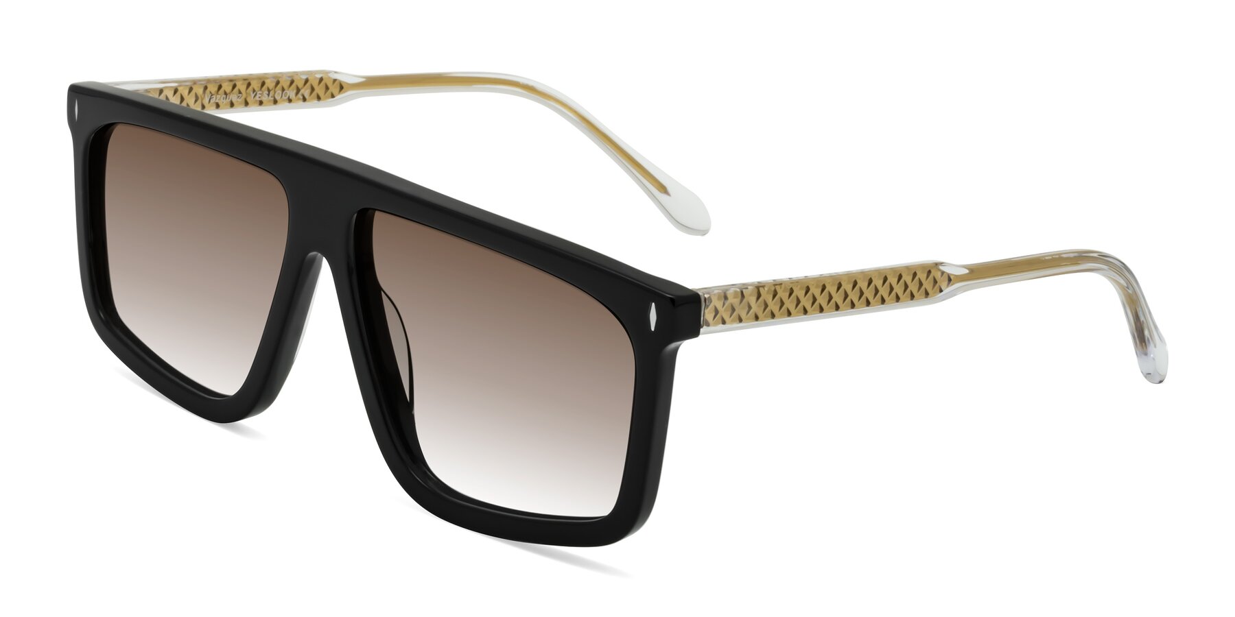 Angle of Vazquez in Black/Gold with Brown Gradient Lenses