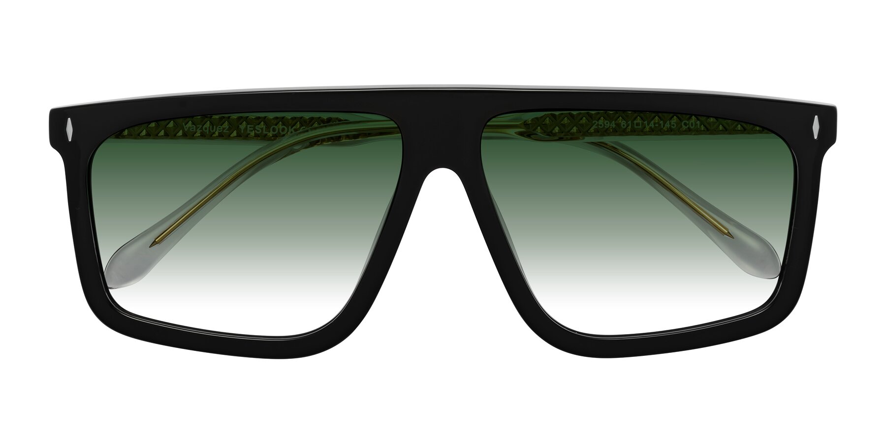 Folded Front of Vazquez in Black/Gold with Green Gradient Lenses