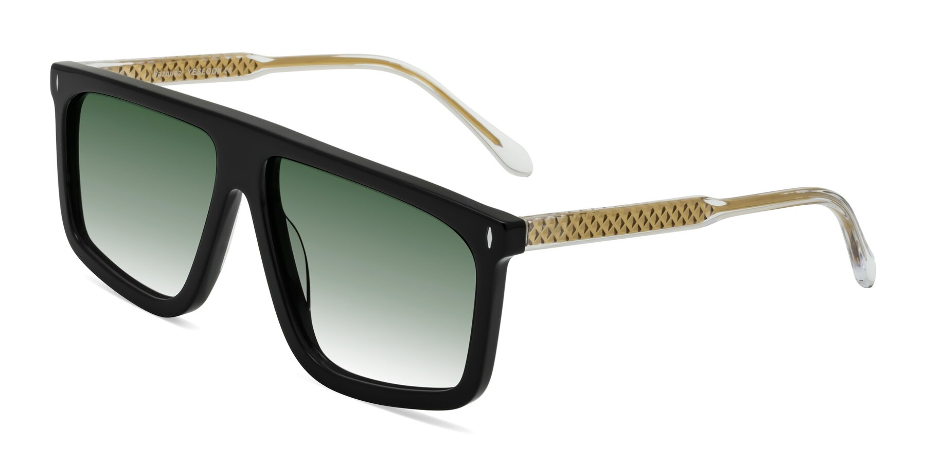 Angle of Vazquez in Black/Gold with Green Gradient Lenses