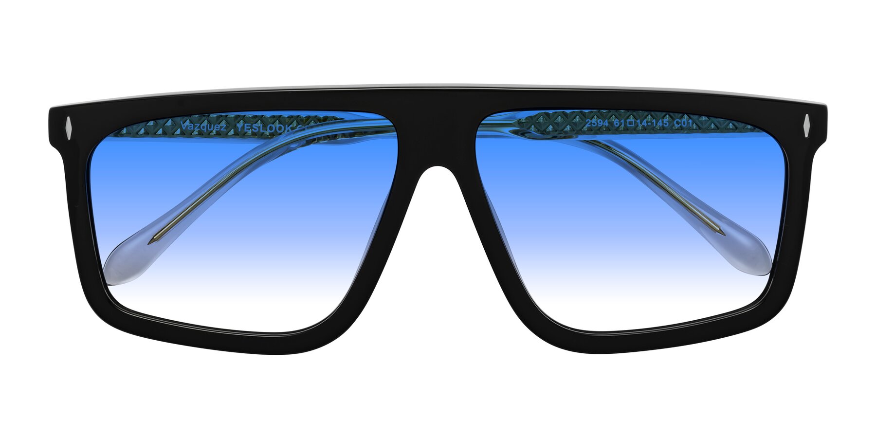 Folded Front of Vazquez in Black/Gold with Blue Gradient Lenses