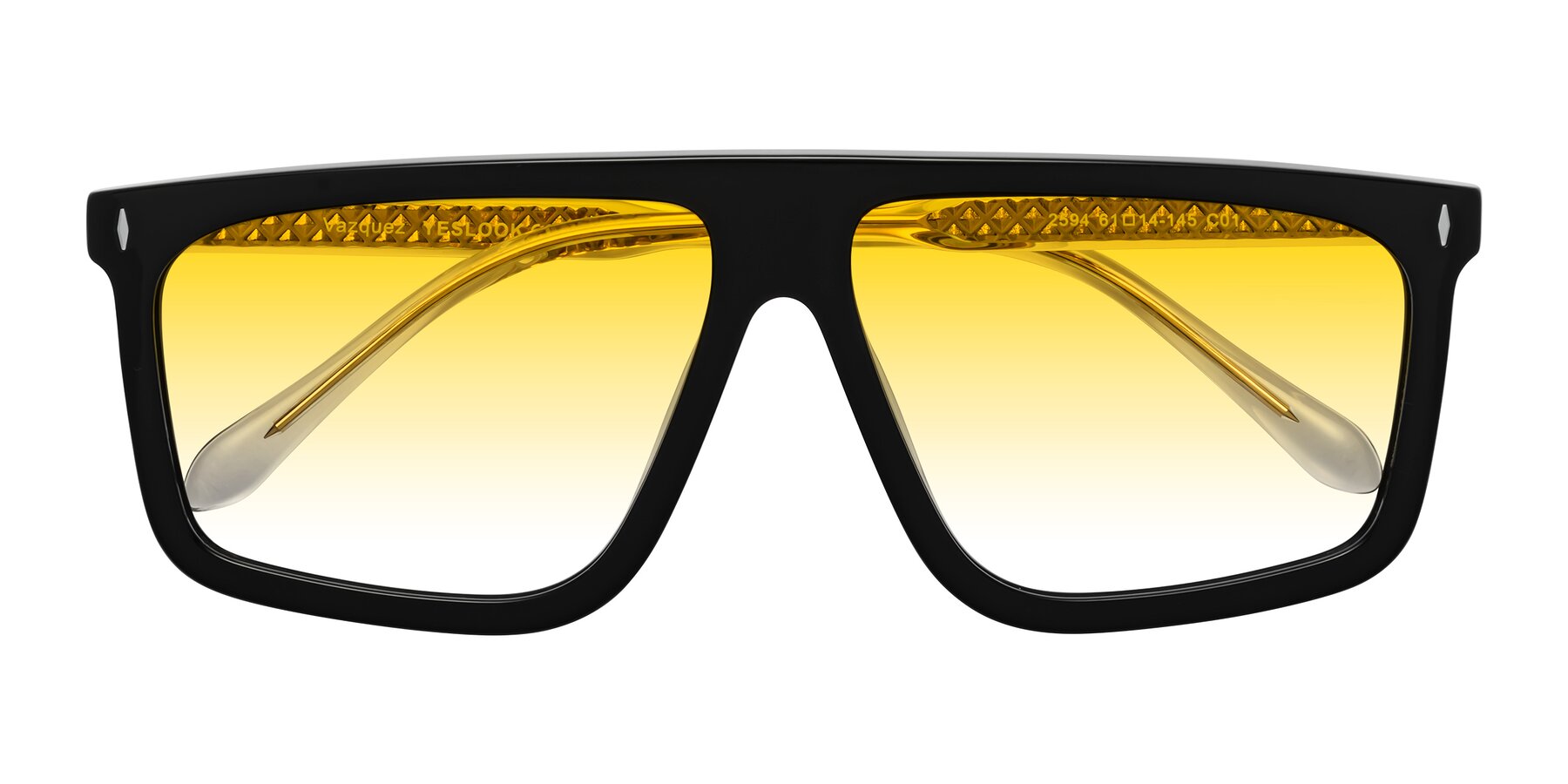 Folded Front of Vazquez in Black/Gold with Yellow Gradient Lenses