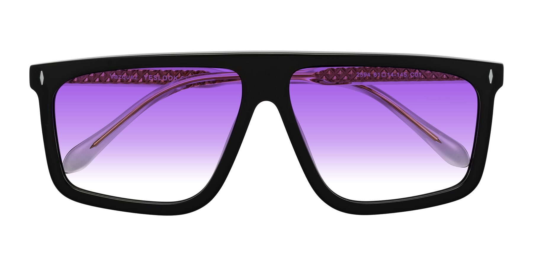 Folded Front of Vazquez in Black/Gold with Purple Gradient Lenses