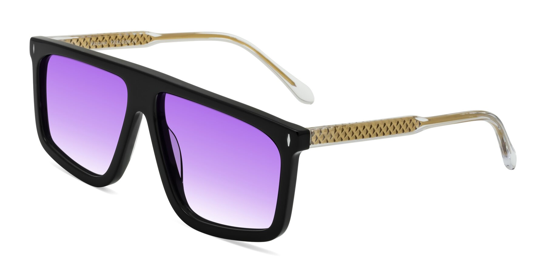 Angle of Vazquez in Black/Gold with Purple Gradient Lenses