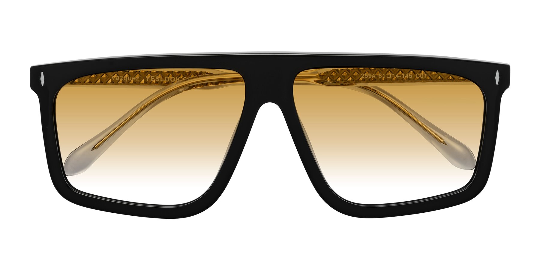 Folded Front of Vazquez in Black/Gold with Champagne Gradient Lenses