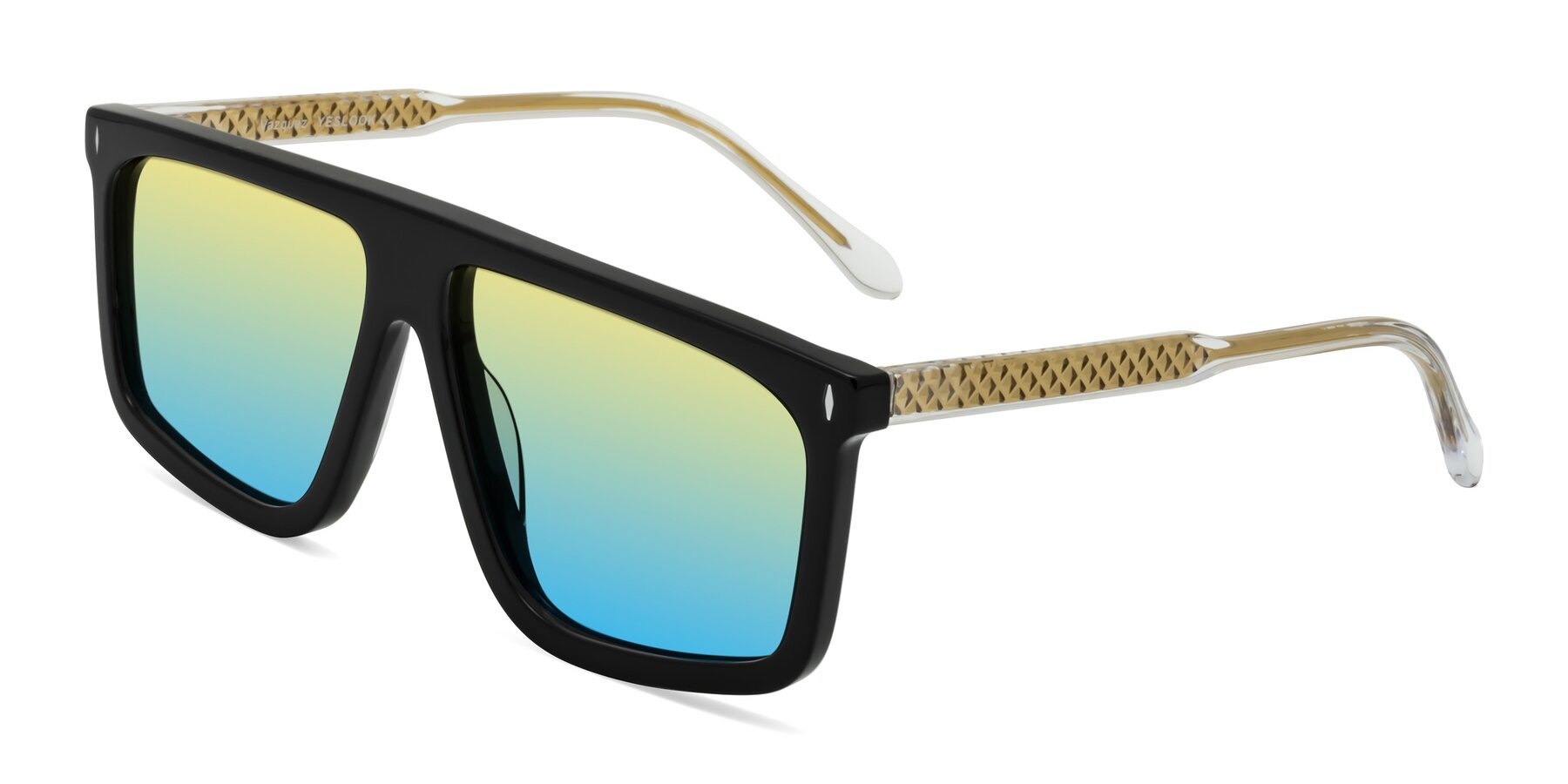 Angle of Vazquez in Black/Gold with Yellow / Blue Gradient Lenses