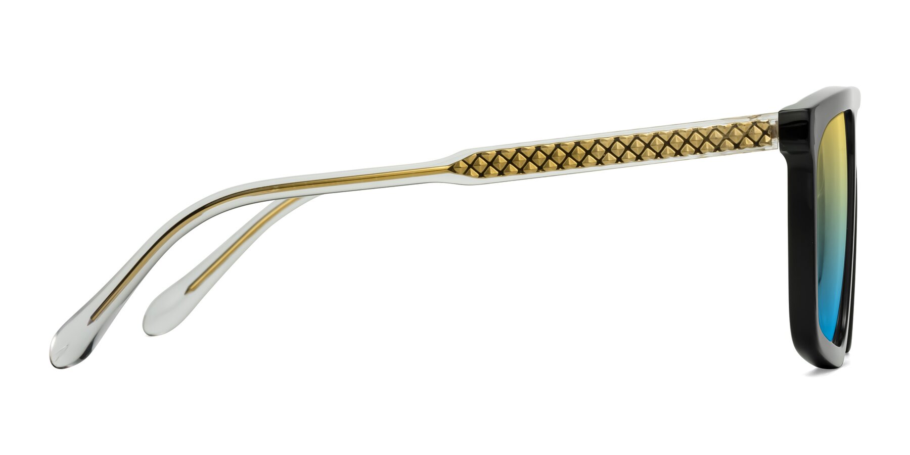Side of Vazquez in Black/Gold with Yellow / Blue Gradient Lenses