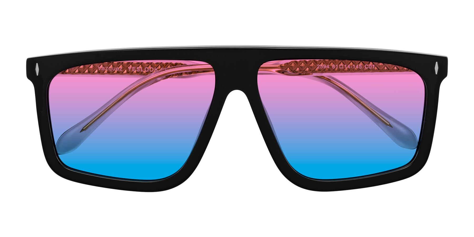 Folded Front of Vazquez in Black/Gold with Pink / Blue Gradient Lenses
