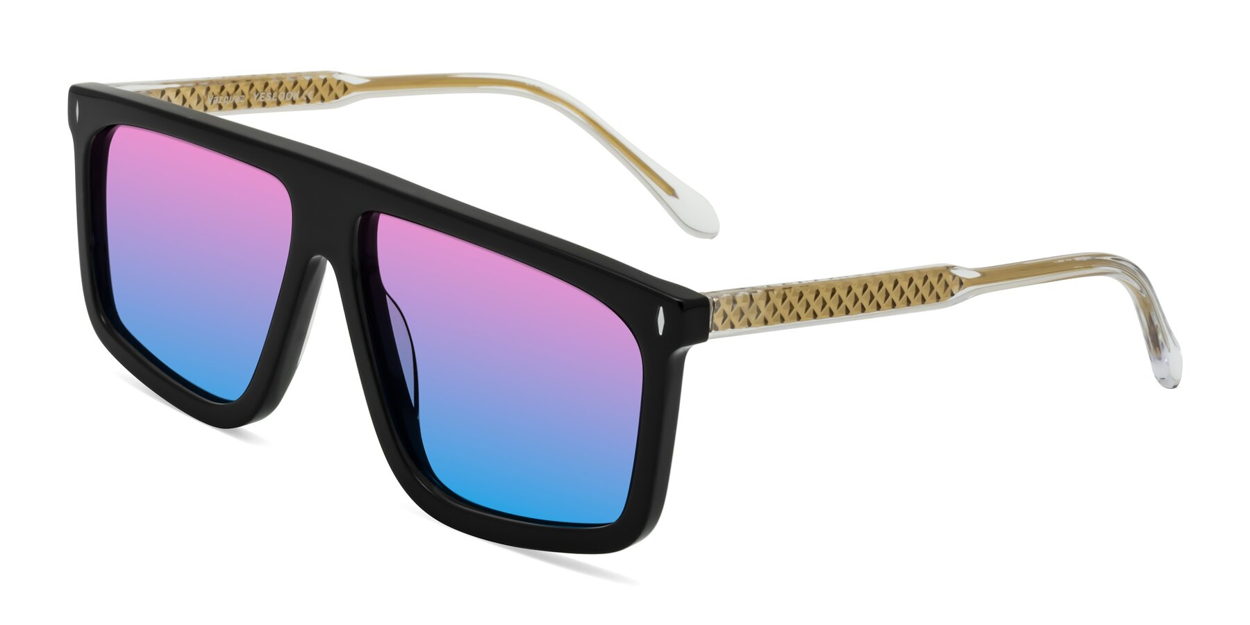 Angle of Vazquez in Black/Gold with Pink / Blue Gradient Lenses