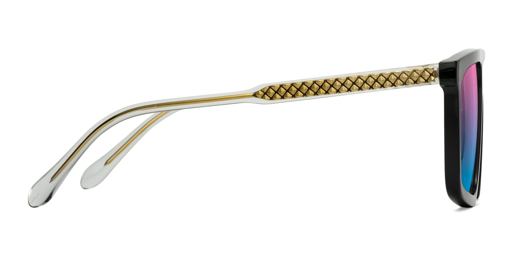 Side of Vazquez in Black/Gold with Pink / Blue Gradient Lenses