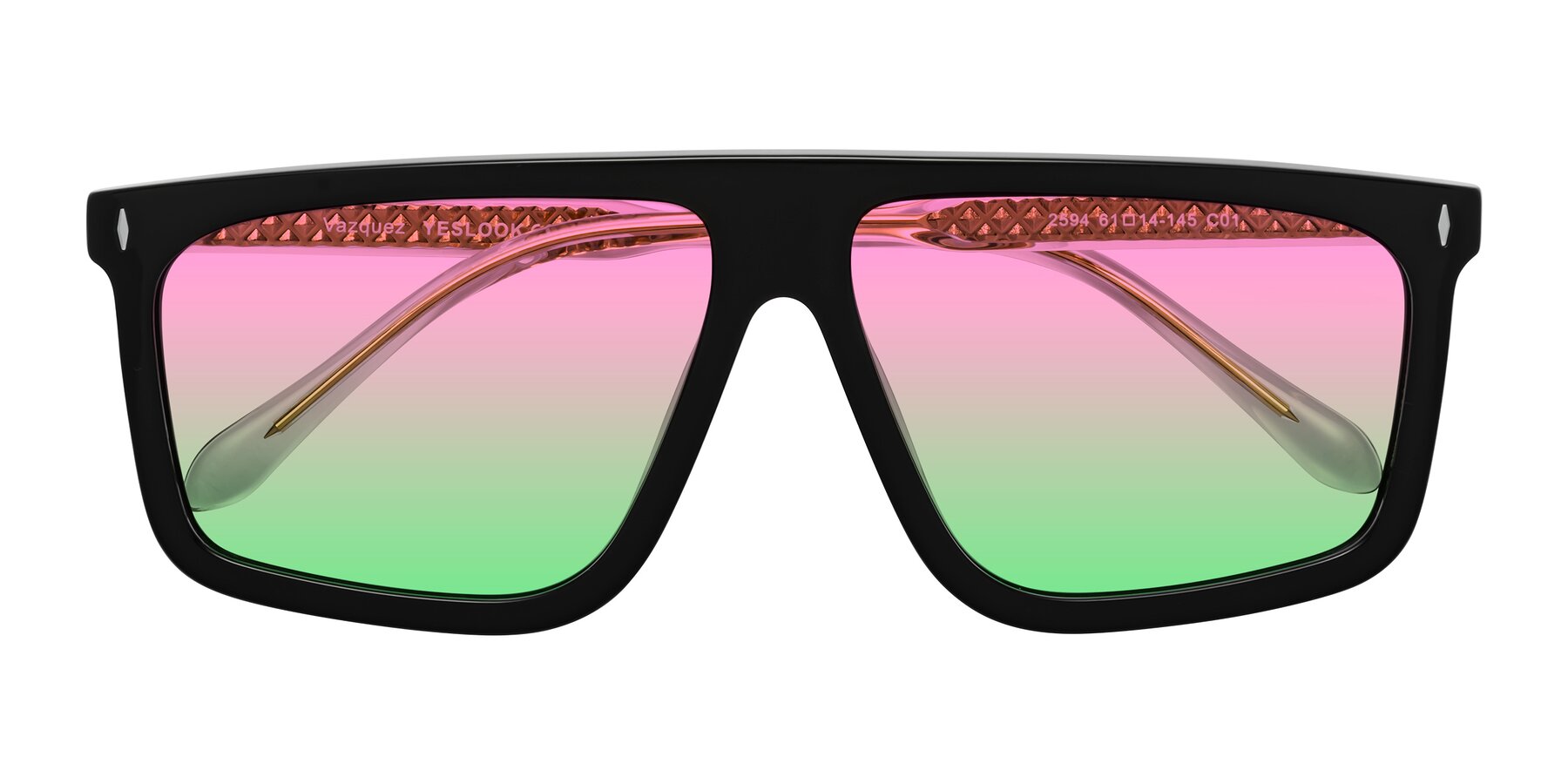 Folded Front of Vazquez in Black/Gold with Pink / Green Gradient Lenses