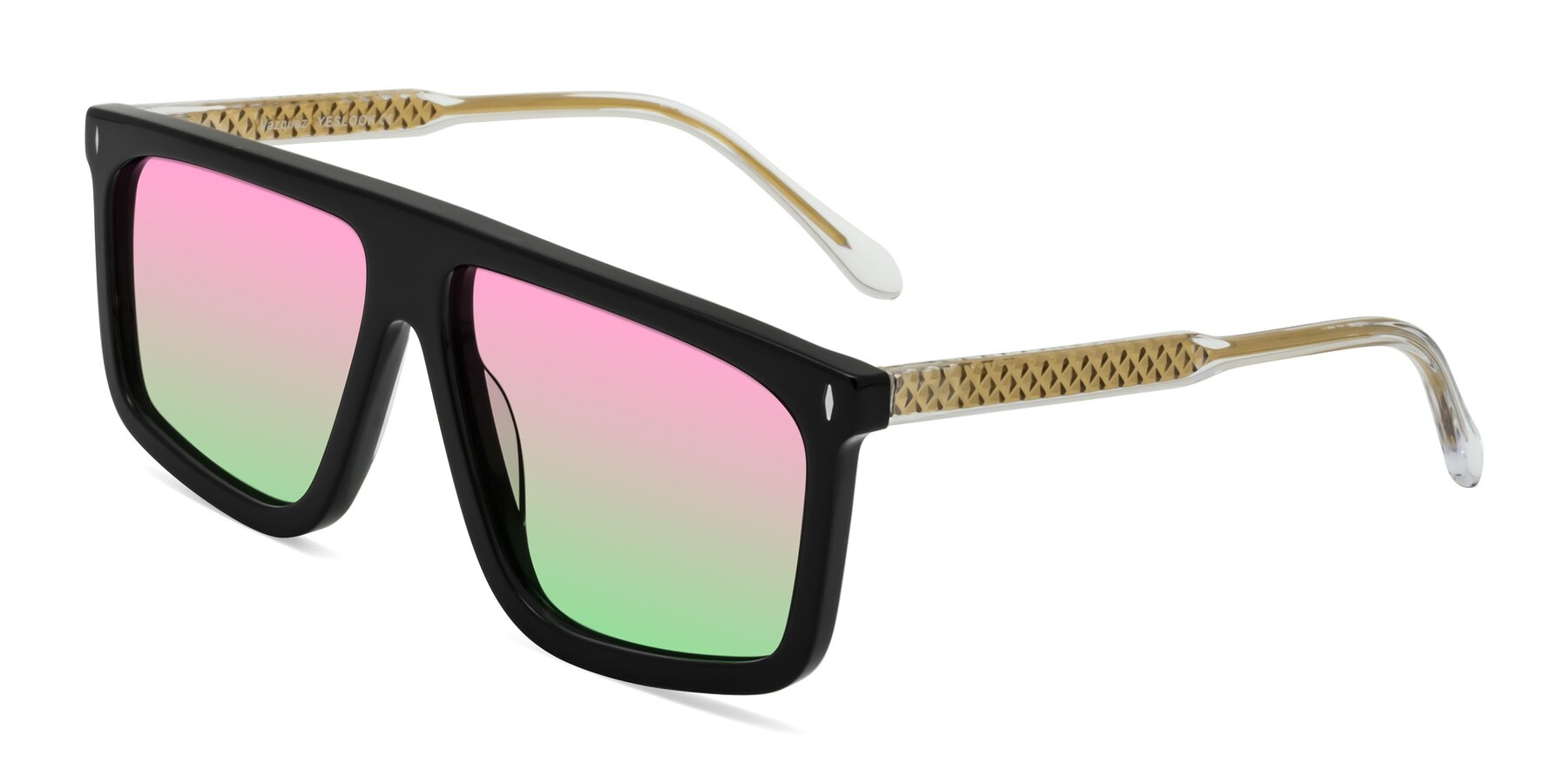 Angle of Vazquez in Black/Gold with Pink / Green Gradient Lenses